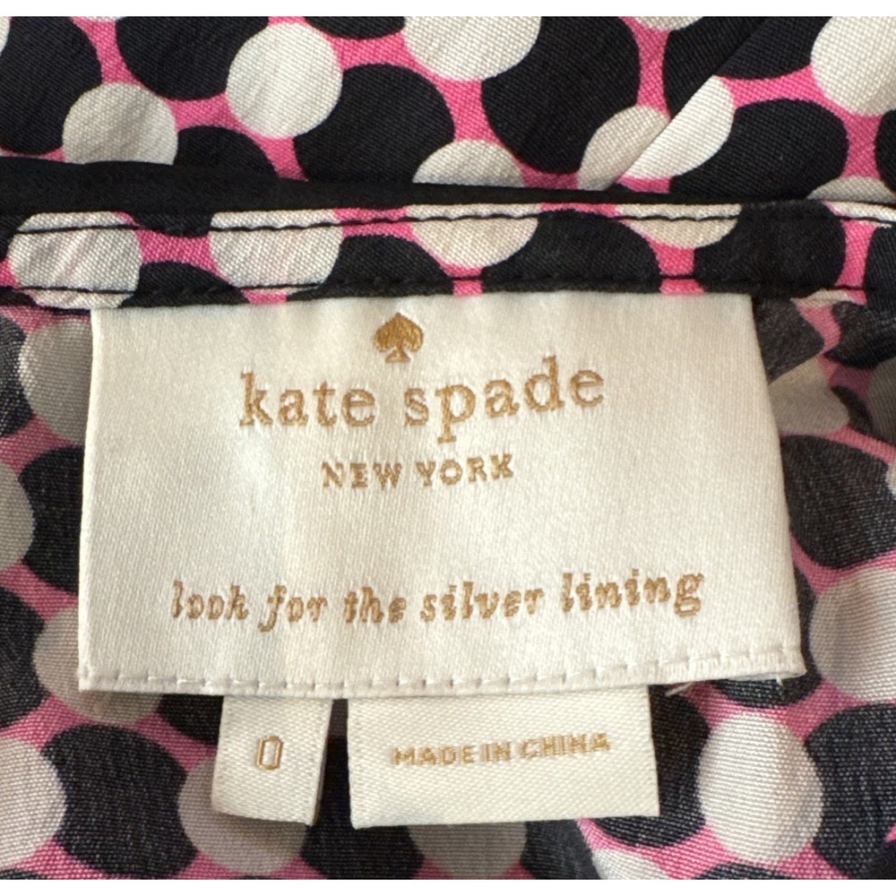 Kate Spade New York Geometric Dot Fit & Flare‎ Silk Dress 0 pink black white - Picture 9 of 16